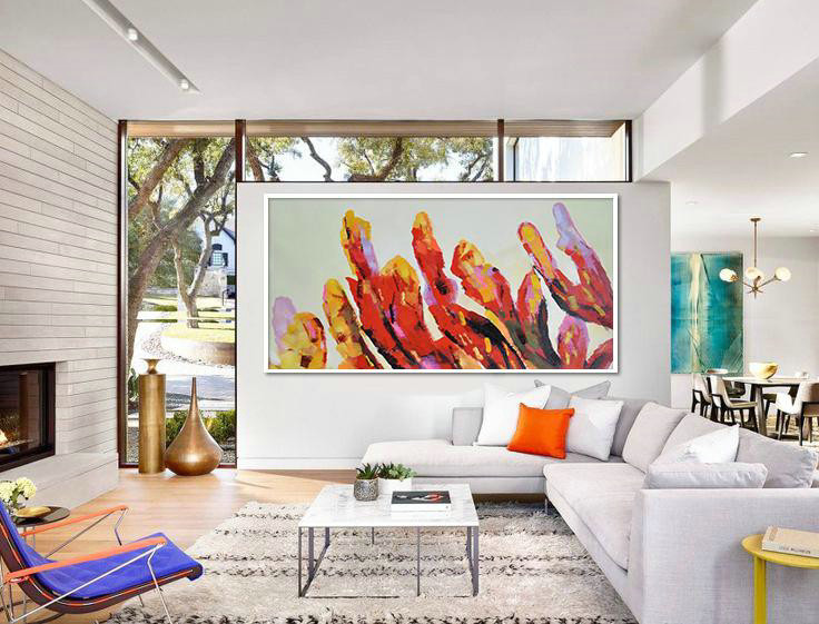 Original Extra Large Wall Art,Horizontal Palette Knife Contemporary Art,Large Contemporary Painting,Yellow,Red,Purple.etc